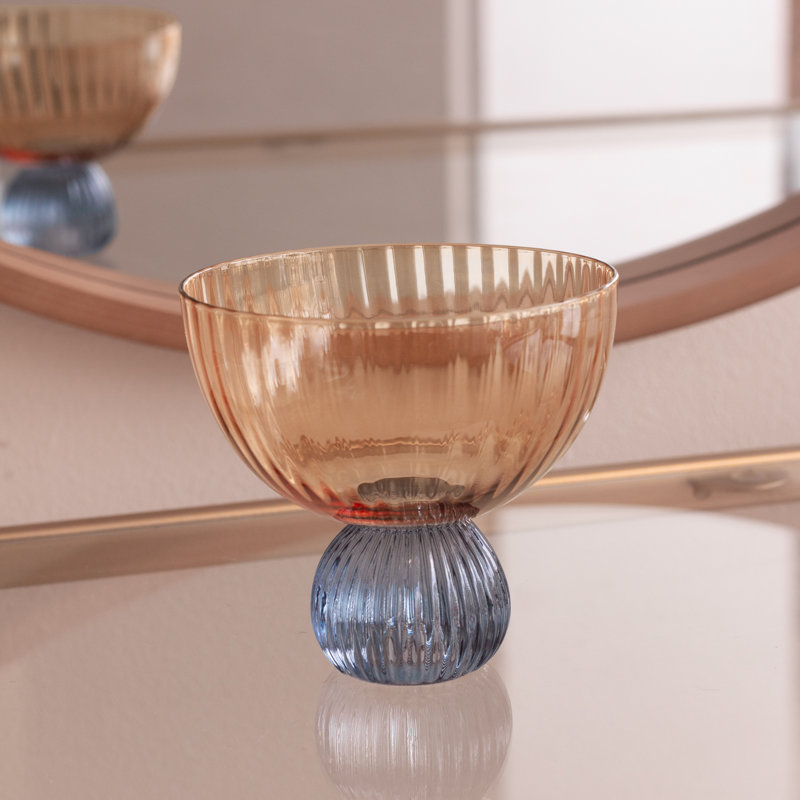 GLASS Venice Coupe Set of 4 (Amber and Blue) 8 fl oz, Blue/Amber