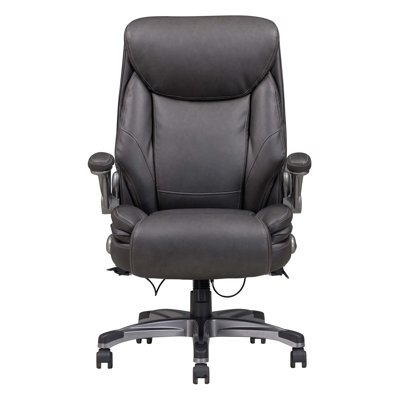 Chaise de bureau classique rembourrée en cuir reconstitué gris avec accoudoirs réglables, hauteur et pivot de 360 degrés, mobilier de bureau