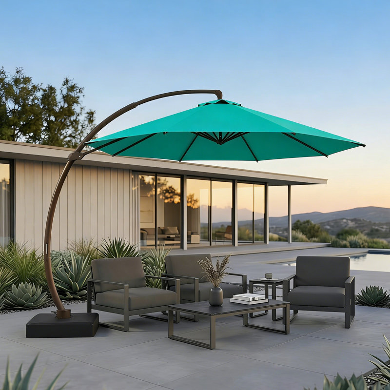  Parasol de patio en porte-à-faux 11 pi avec base incluse, Bleu