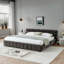 Très grand lit plateforme en chenille gris foncé avec tiroir et tête de lit pour une chambre à coucher sophistiquée et confortable-2140403089