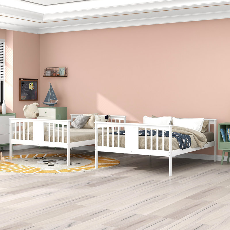 Lit superposé double au dessus d'un lit double avec échelle pour meubles de chambre à coucher, Blanc