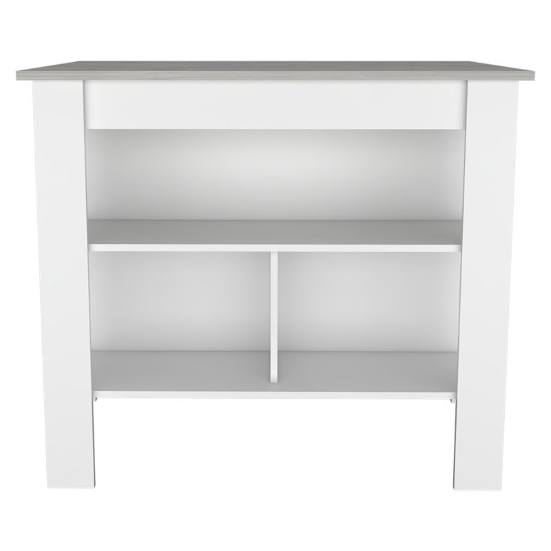 Brooklyn Antibacterial Surface Kitchen Island, Three Concealed Shelves, White/Light Gray