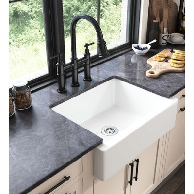 White Kitchen Sink, 24"L X 19"W, Apron Front , Ceramic, Deep Bowls For Dishes, High Temperature Fired, Stain , - Quality And Modern Lifestyle Pots, Scratch Style