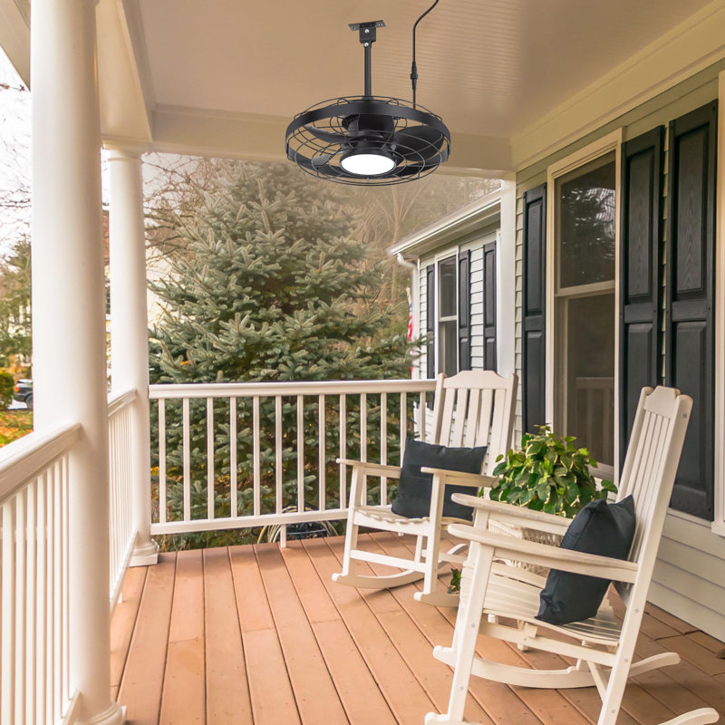 20" Outdoor Waterproof Ceiling Fan With Light And Remote, Plug In Wet Rated Modern Hanging Caged Fans For Patio, Gazebos, Backyards