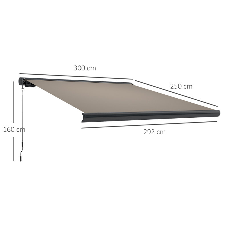 Outsunny Polyester Cover Retractable Patio Awning, 300cm W x 250cm D