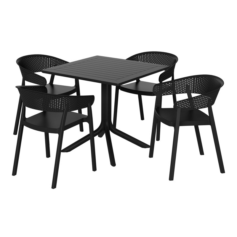 Ensemble repas carré pour 4 personnes, Noir, noir, noir, noir