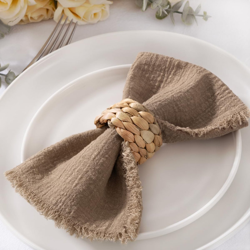 6 Pack 17×17 Inch Frayed Edge Cotton Linen Cloth Napkins, Hand-Dyed Reusable Washable Rustic Fabric Napkins for Dining Wedding Party Decor