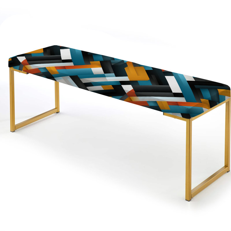 Blue Industrial Geometry Lines Melody - Geometric Upholstered Gold Bench