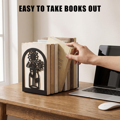 Ensemble de 6 serre-livres en métal noir arqué de 6 paires (6 pièces), assorties à 6 bouchons à motif floral-arbre, 6,88 po x 4,7 po x 3,5 po antidérapants pour bibliothèque, bureau et chambre à coucher
