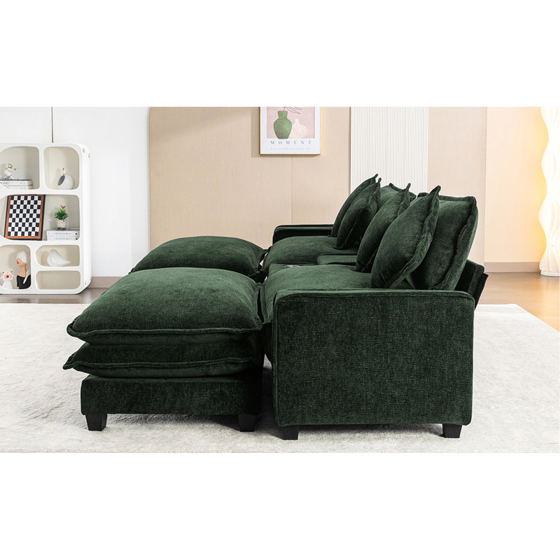 111" Sectional In With Double Cushion, Two Removable , Ports, Cup Holders And Storage For Living Room Contentment Space