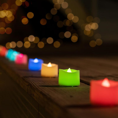 Multi Color Changing Tea Lights Battery Operated, 7-Color Changing Led Plastic Holiday Candles For Halloween, Pumpkin, Ofrenda, Christmas, Party, Dia1.5'' X H1.3'', 24-Pack [White Base]