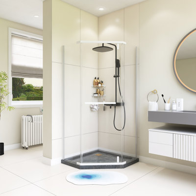 34,75 po X 72 po sans cadre porte de douche néo-angle en blanc mat