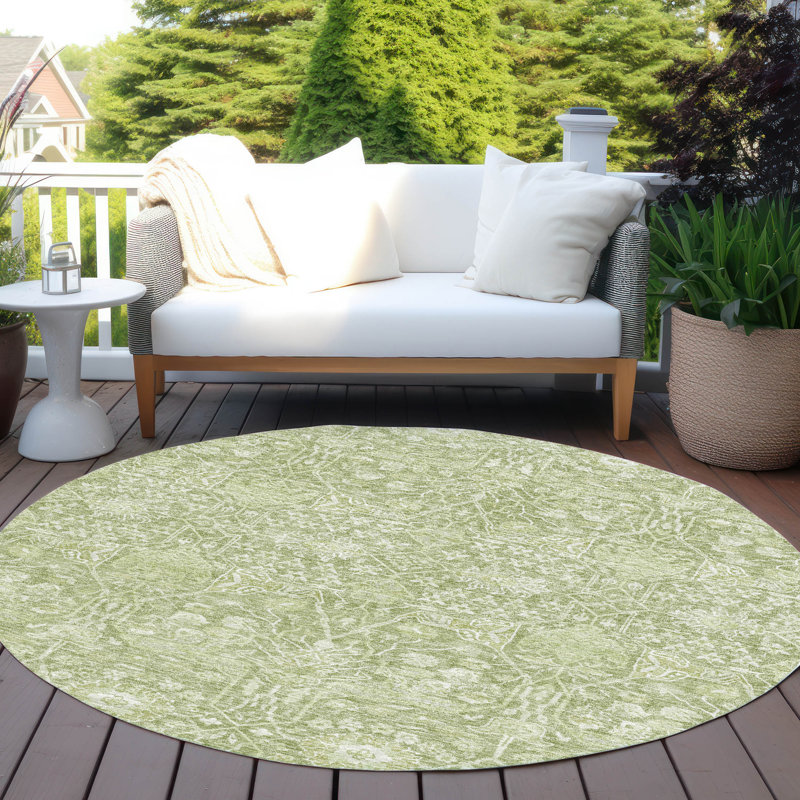 Machine Washable Indoor/Outdoor Chantille ACN1133 Aloe Rug, Round 8'