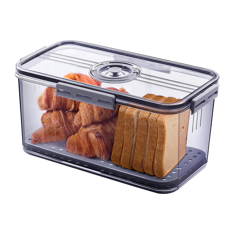 Large Gray Airtight Plastic Bread Storage Box with Lid