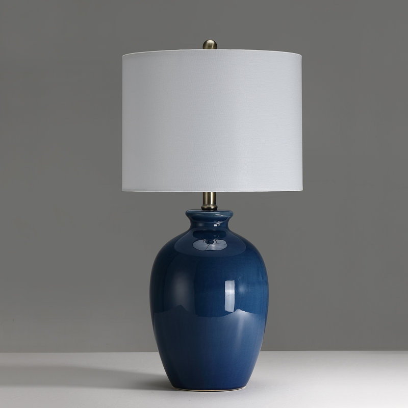 22.5in Ceramic Table Lamp With Drum Shade, Blue