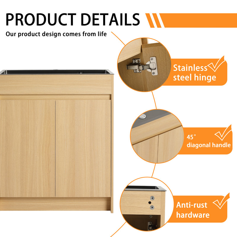Meuble-lavabo simple 28 po avec lavabo et tablette en acier inoxydable