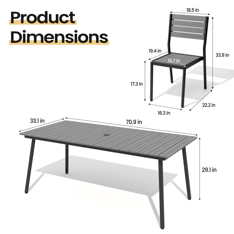 Luceile 6 - Person Rectangular Aluminum Patio Dining Set with Umbrella Hole (Set of 7), Gray/Black