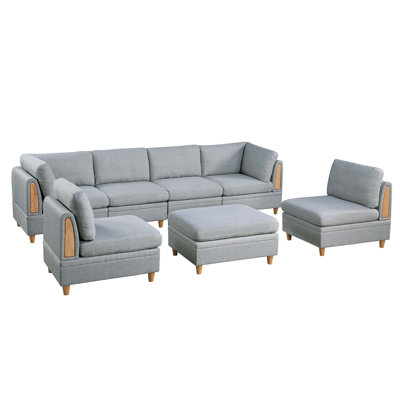 Living Room Furniture Armless Chair Light Grey Dorris Fabric 1pc Cushion Armless Chair Wooden Legs