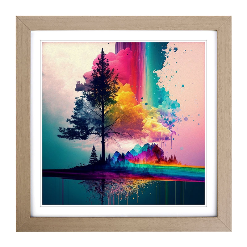 Rainbow Impressionism No.1 - Single Picture Frame Print on Wood, Oak