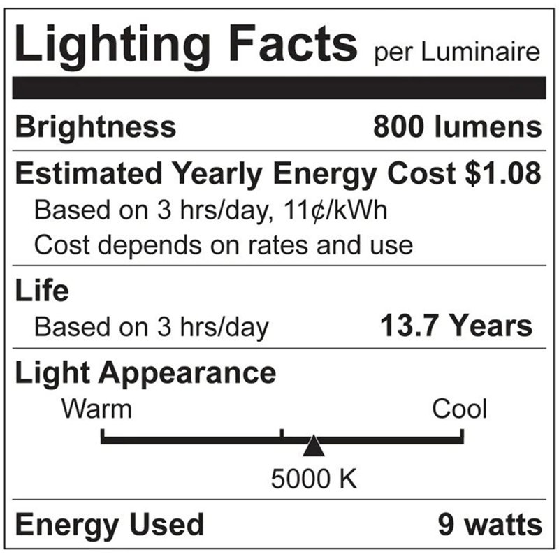 9 watts (équivalent à 60 watts), DEL A19, ampoule à capteur de mouvement, culot moyen E26 (standard), 5000 K