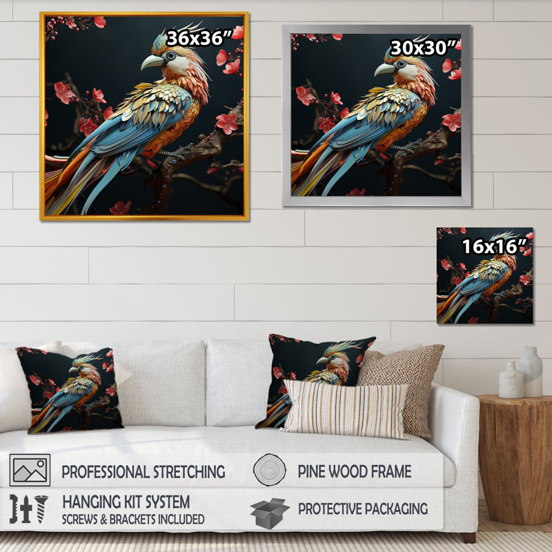 «Bird Expressionist Freedom I» sur toile, H 16 po x l 16 po x P 1 po, Cadre flottant blanc