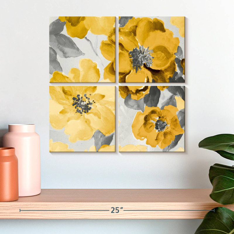 Harnek délicat floral jaune et gris I, H 18 po x l 18 po