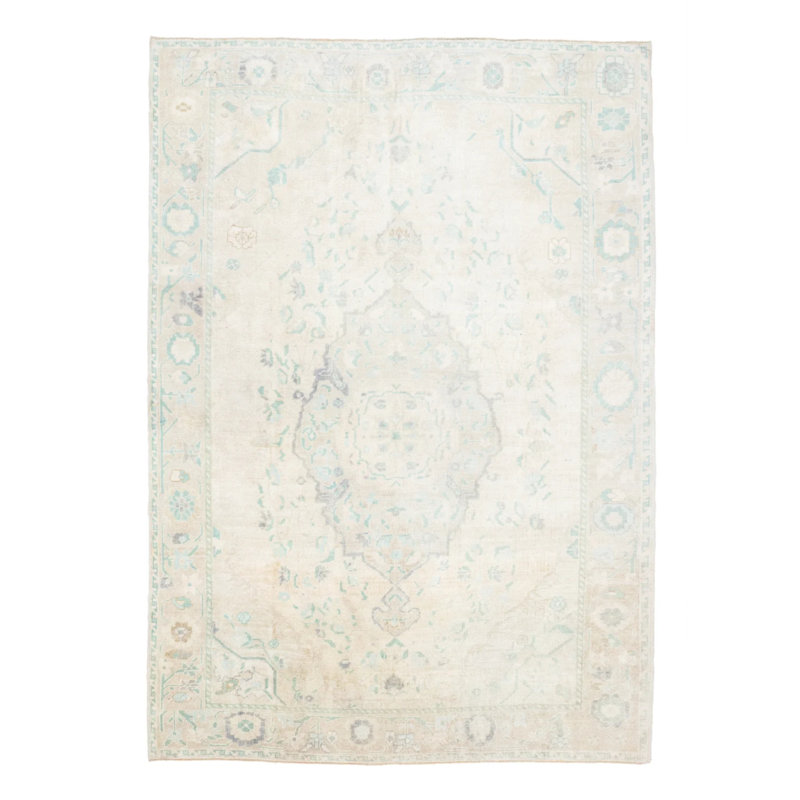 Tapis crème oriental en laine rétro