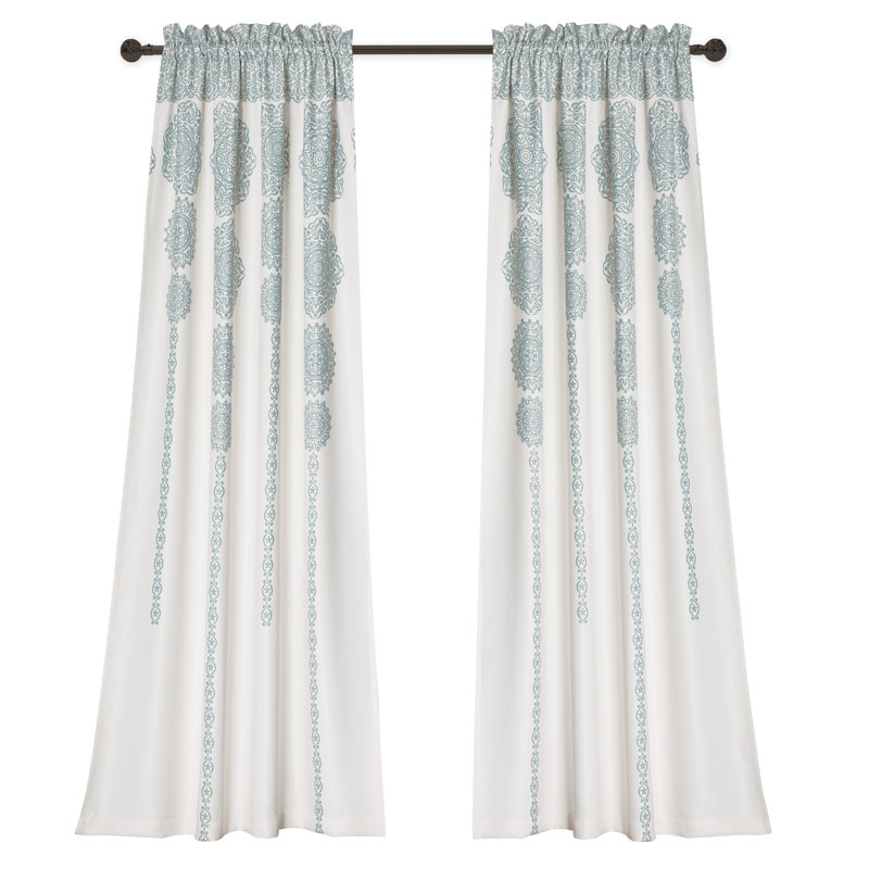 Stripe Medallion Room Darkening Curtain Pair, Blue, 52" W x 84" L