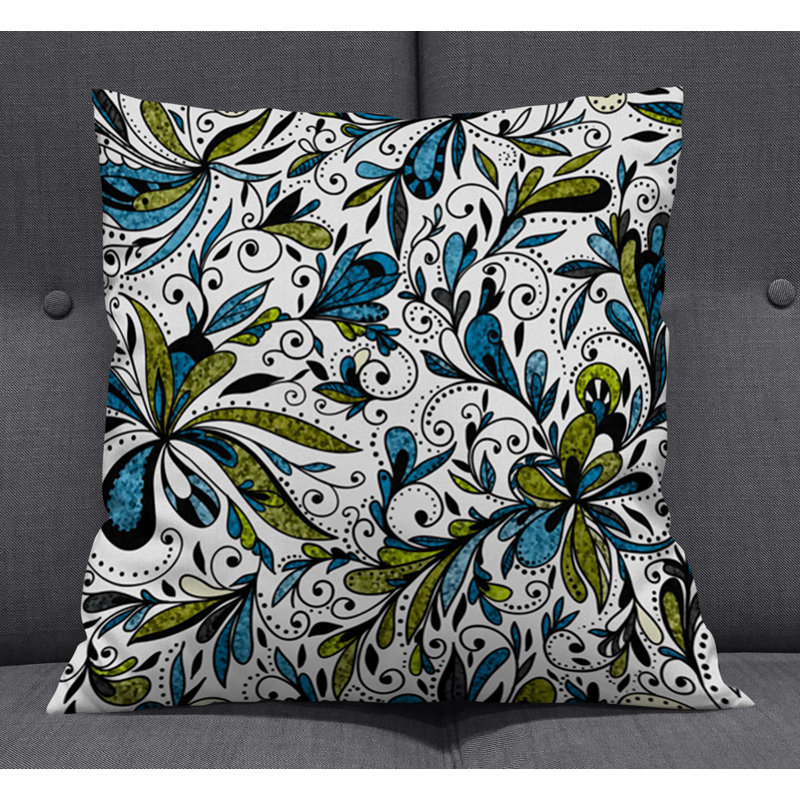 Throw Pillow With Insert, 16"H x 16"W, Blue/White/Green Floral 1