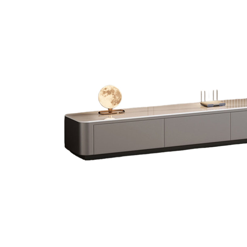 Meuble télé moderne et minimaliste, Blanc / Gris, 13.38" H x 86.1" L x 11.81" W