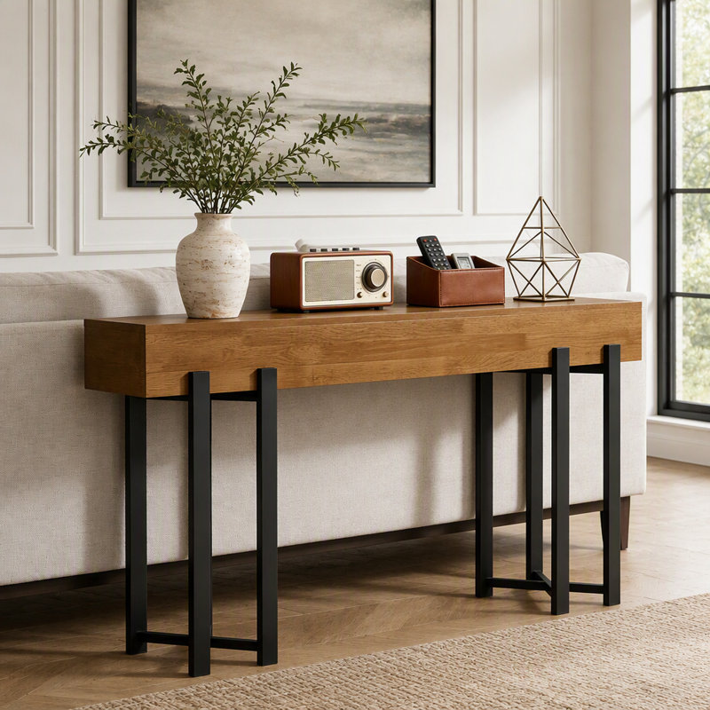 Tablette de présentation de bureau, console de style moderne, longue table de canapé, Brun rustique