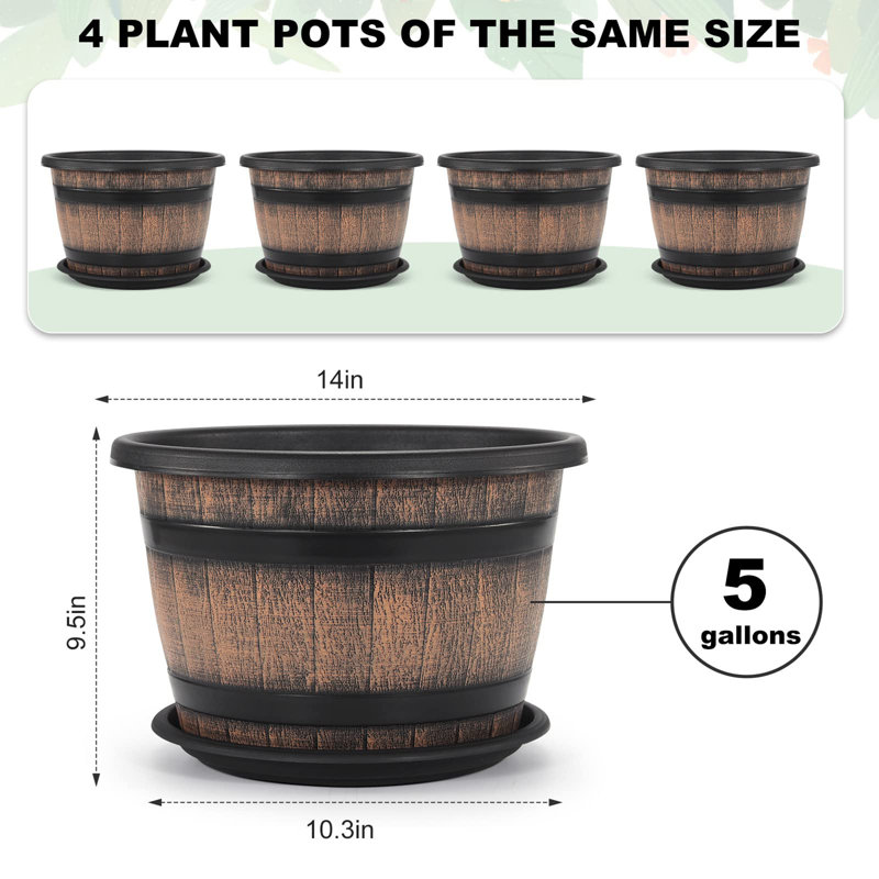 Plant Pots, 9.5'' H x 14'' W x 14'' D, 4