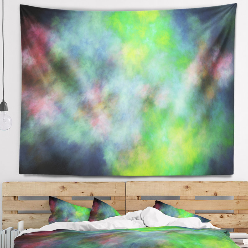 Bleu ciel abstrait vert avec étoiles tapisserie, H 50 po x l 60 po