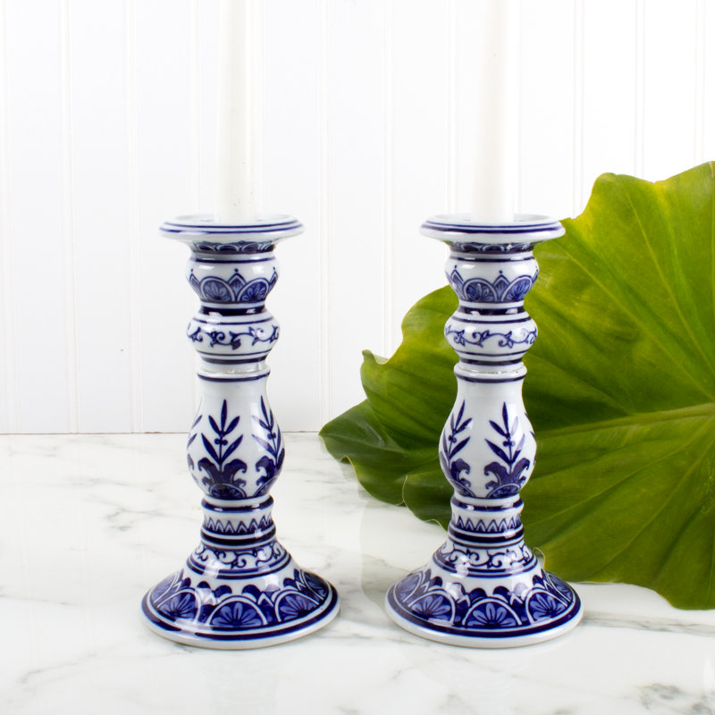 Porcelain China Tabletop Candlestick, 7.5" H x 4" W x 4" D