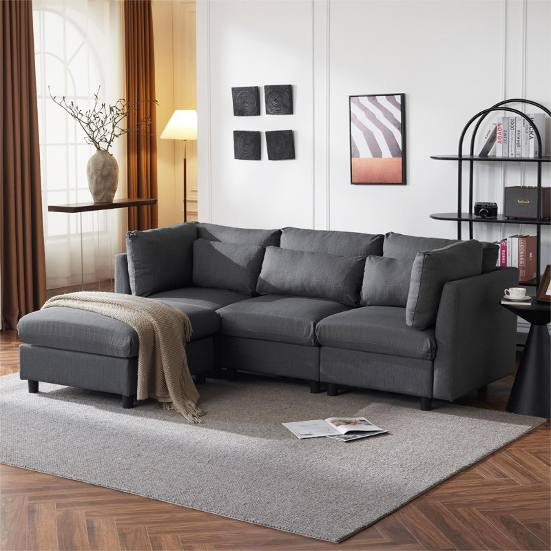 Aleska 3 Seater Corner Sofa , Dark Gray