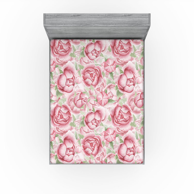 Drap-housse à motif floral Ambesonne, Rose pastel / motif floral vert pâle, Drap-housse de taille double