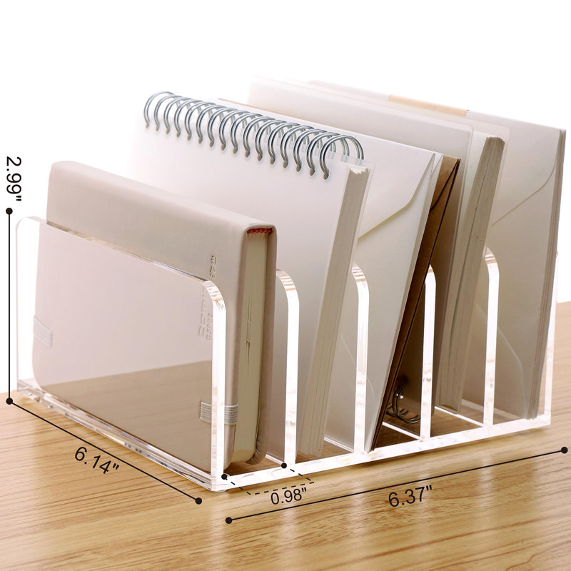 Acrylic Desk File Organizer Holder, 5 Upright Clear Desktop Mails Sorter Document Magazine Storage Organization Letter Folder Racks