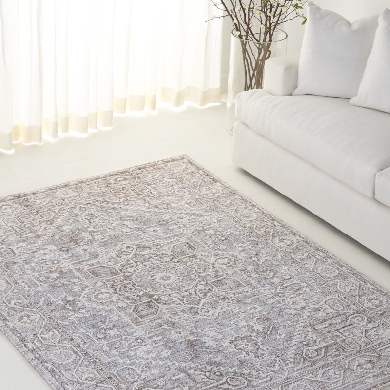 Oriental Area Rug in Grey / Blue, Square 6'7", Blue