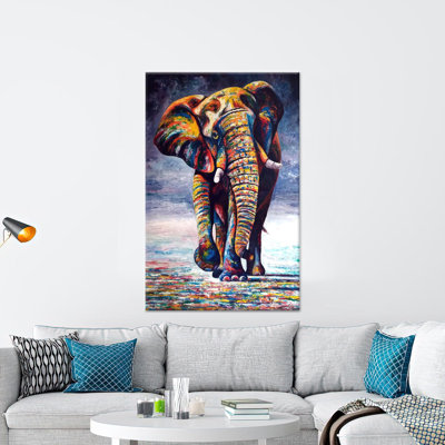 Art mural imprimé sur toile: éléphant coloré éclatant, toiles encadrées dorées 1P