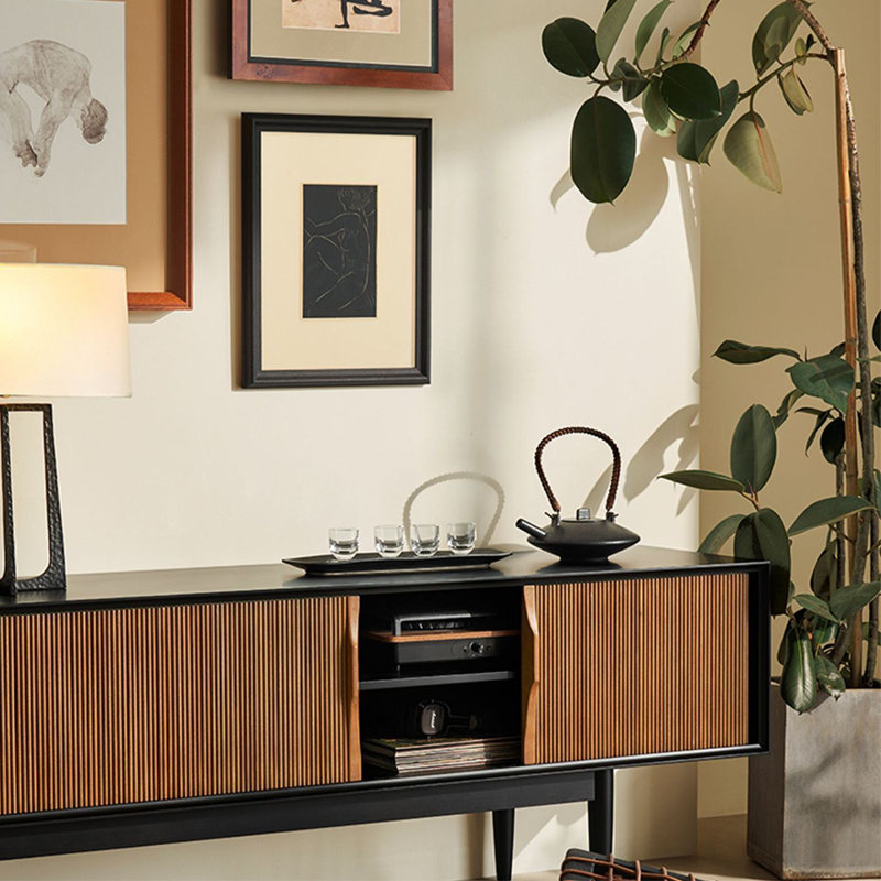 Meuble télé rétro, 86.61", Black/Brown
