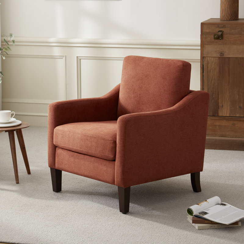 Fauteuil rembourré avec pieds en bois massif, Orange