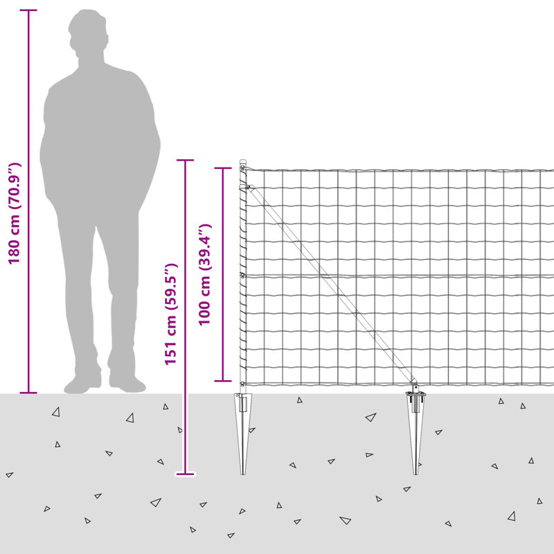 Fence with Post, Grey, 100 x 2500 x 0.2 cm