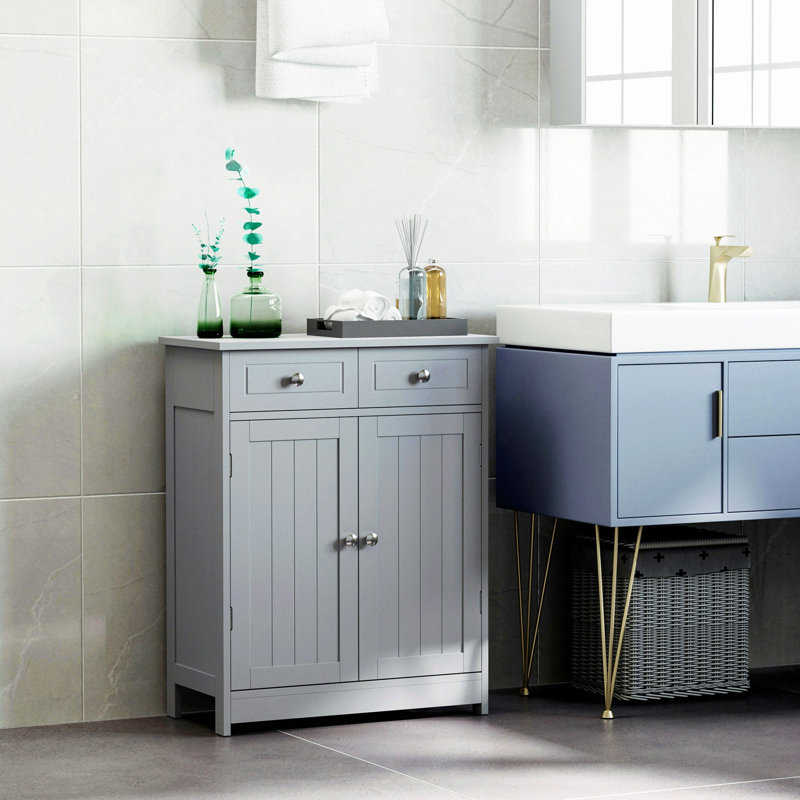 Bathroom Floor Cabinet, Wooden Bathroom Cabinet With 2 Doors, 2 Drawers And Adjustable Shelf, Freestanding Storage Cabinet For Bathroom