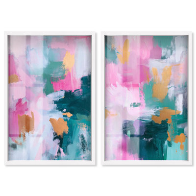 Canvas of Whispers Duo Shadowbox Print Colorful Wall Decor by Art Remedy, White Frame, 10 x 15