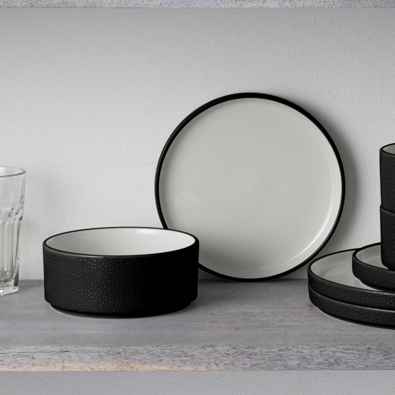 Noritake Colortex Stone 12-Piece Dinnerware Set, Service for 4, Black