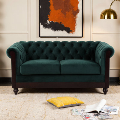 59.4" Chesterfield Velvet Loveseat – 2-Seater Sofa with Rolled Arms, Tufted Button Back – Dutch Plush Upholstery, Pine Wood Frame – Compact Apartment Couch for Living Room, Bedroom, Small Spaces – 300 lb per Seat