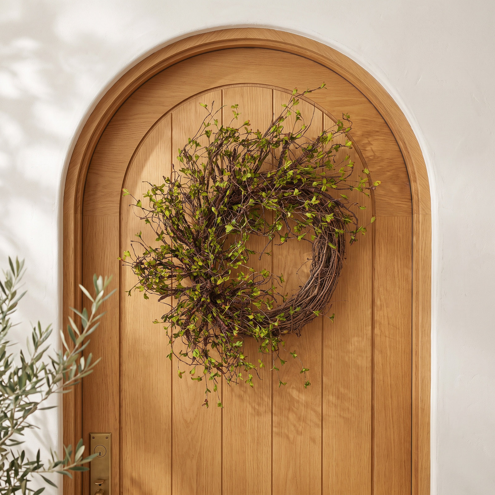 26" Spring Grapevine Wreath for Front Door, Brown/Green