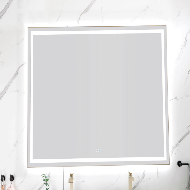 Miroir de salle de bain 84 po x 48 po à DEL avec avant et rétroéclairage, miroir de meuble-lavabo mural avec cadre en aluminium, antibuée, mémoire, 3 couleurs, gradation continue