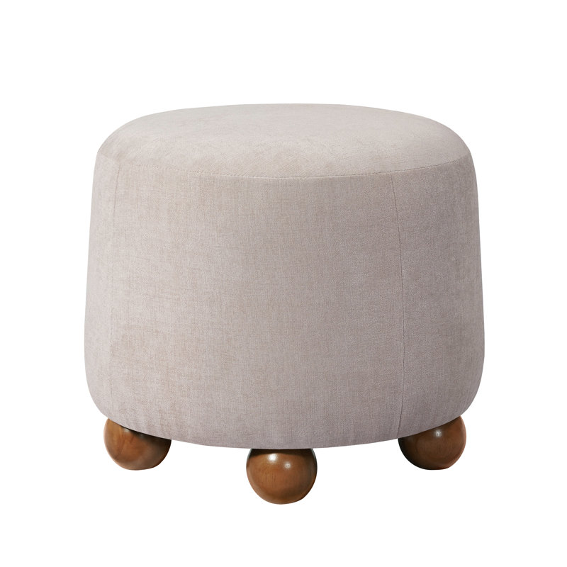 Tabouret avec repose-pieds en bois massif Fyvara, Chenille taupe clair