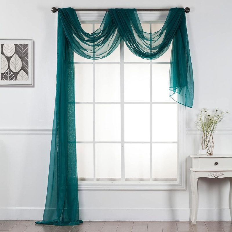 Giannoula Sheer Window Scarf Single Panel, 54" W X 216" L, Teal